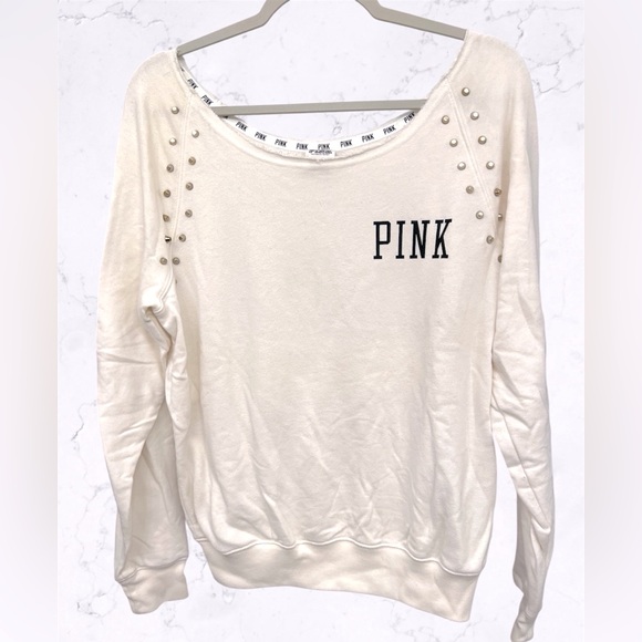 VS PINK Off-Shoulder Stud Sweatshirt - Picture 2 of 8